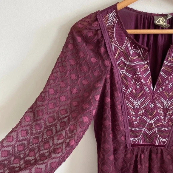 Anthropologie One September maroon peasant Embellished beaded Boho Tunic Top - Picture 3 of 6